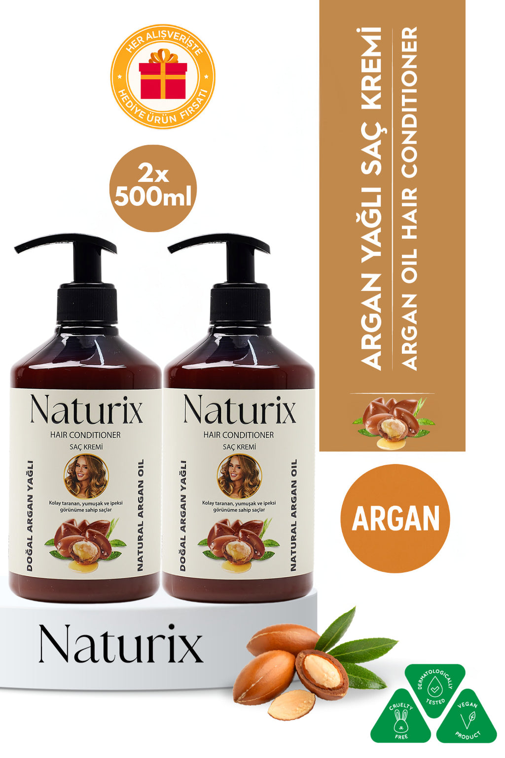 Argan Yağlı Saç Bakım Kremi 2'li Eko Set - 500 ml | Hızlı Saç Uzatma Etkili