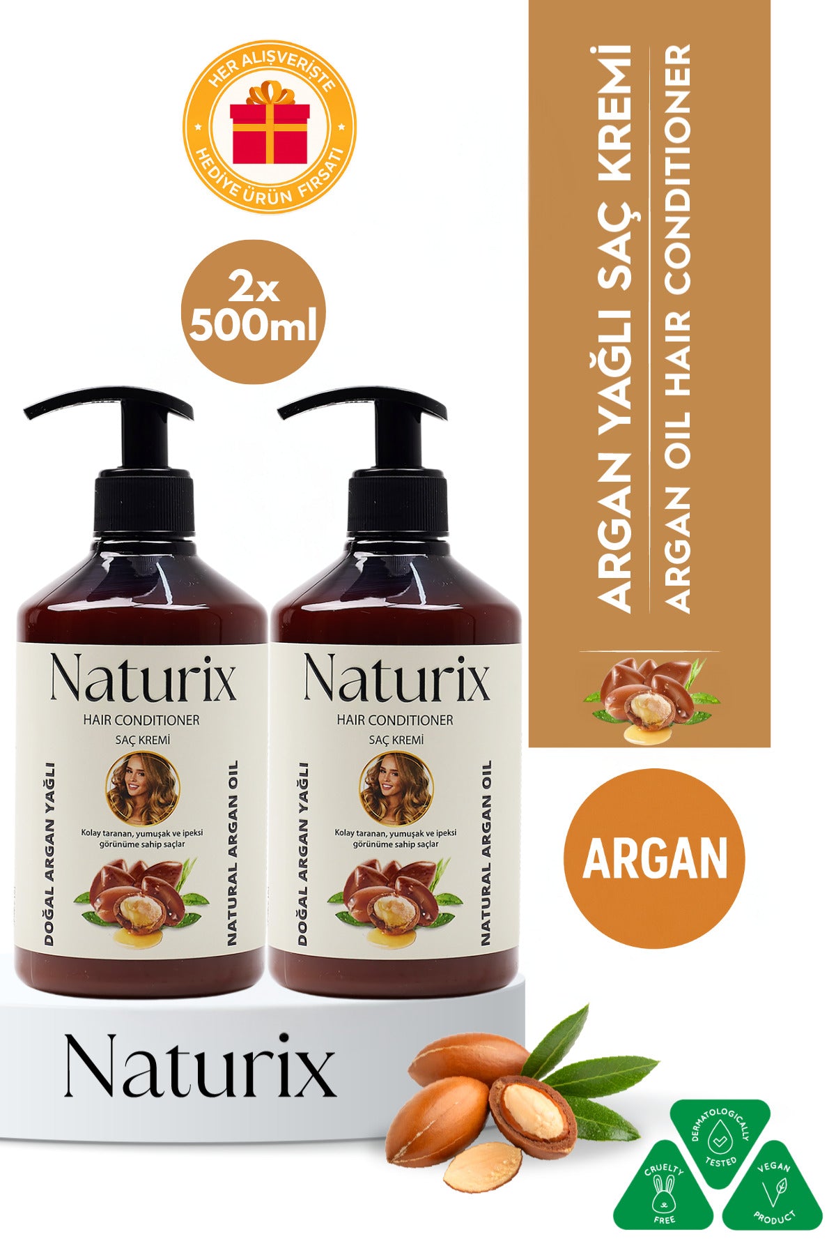 Argan Yağlı Saç Bakım Kremi 2'li Eko Set - 500 ml | Hızlı Saç Uzatma Etkili
