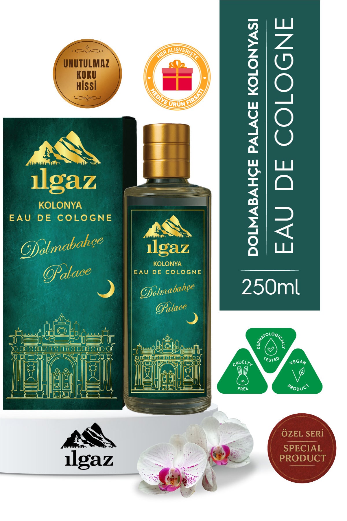 Dolmabahçe Palace Kolonyası | Eau De Cologne Cam Şişe 250 ml | Türkiye Serisi Orkide ve Misk Kokusu