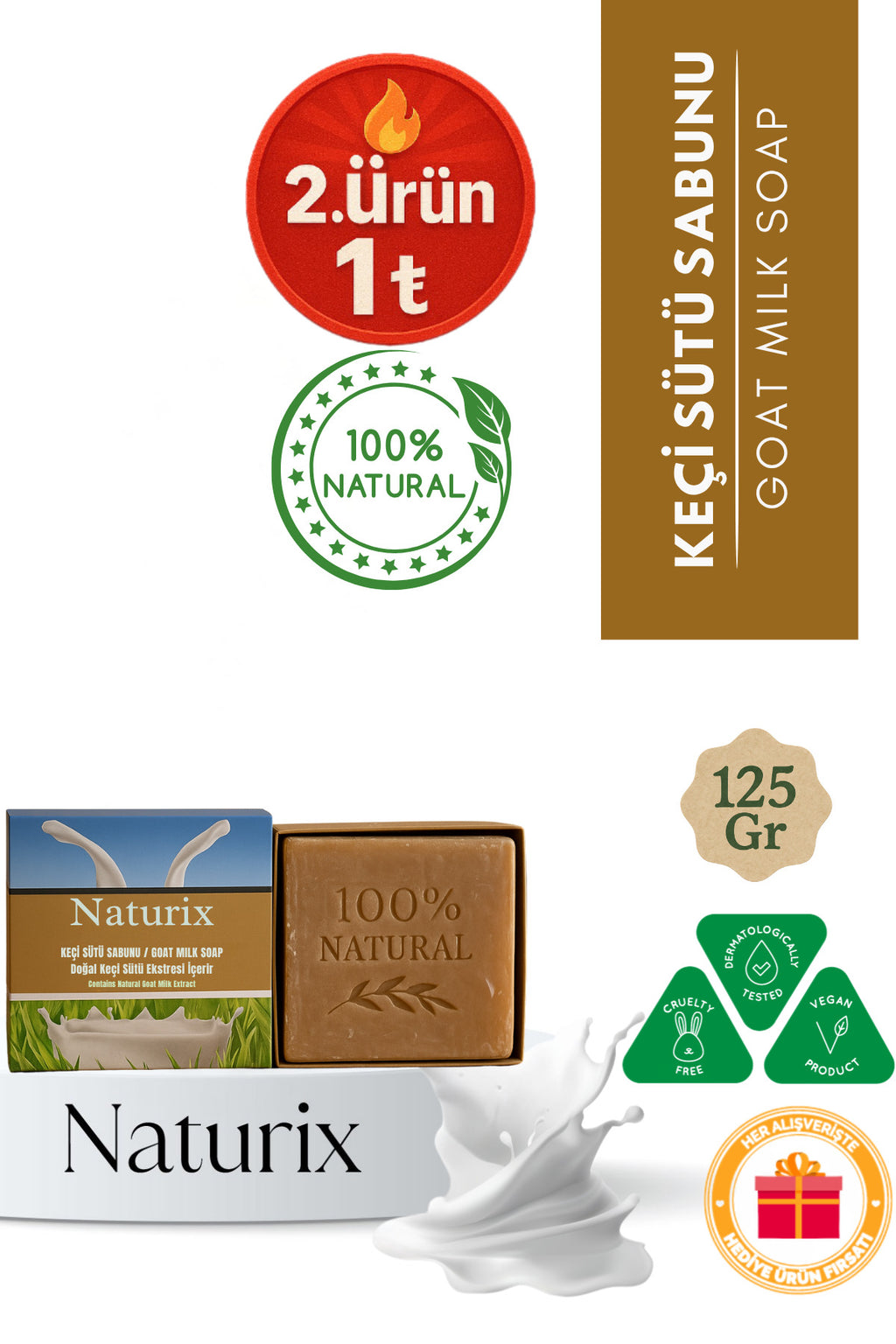 Keçi Sütü Sabunu 125 gr | Kurutucu, Siyah Nokta Karşıtı Ve Peeling Etkili Doğal Sabun