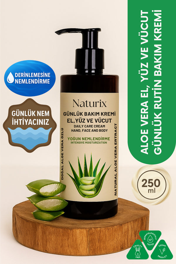Aloe Vera Özlü El, Yüz Ve Vücut Bakım Kremi 250 ml | Nemlendirici Ve Onarıcı Vücut Losyonu