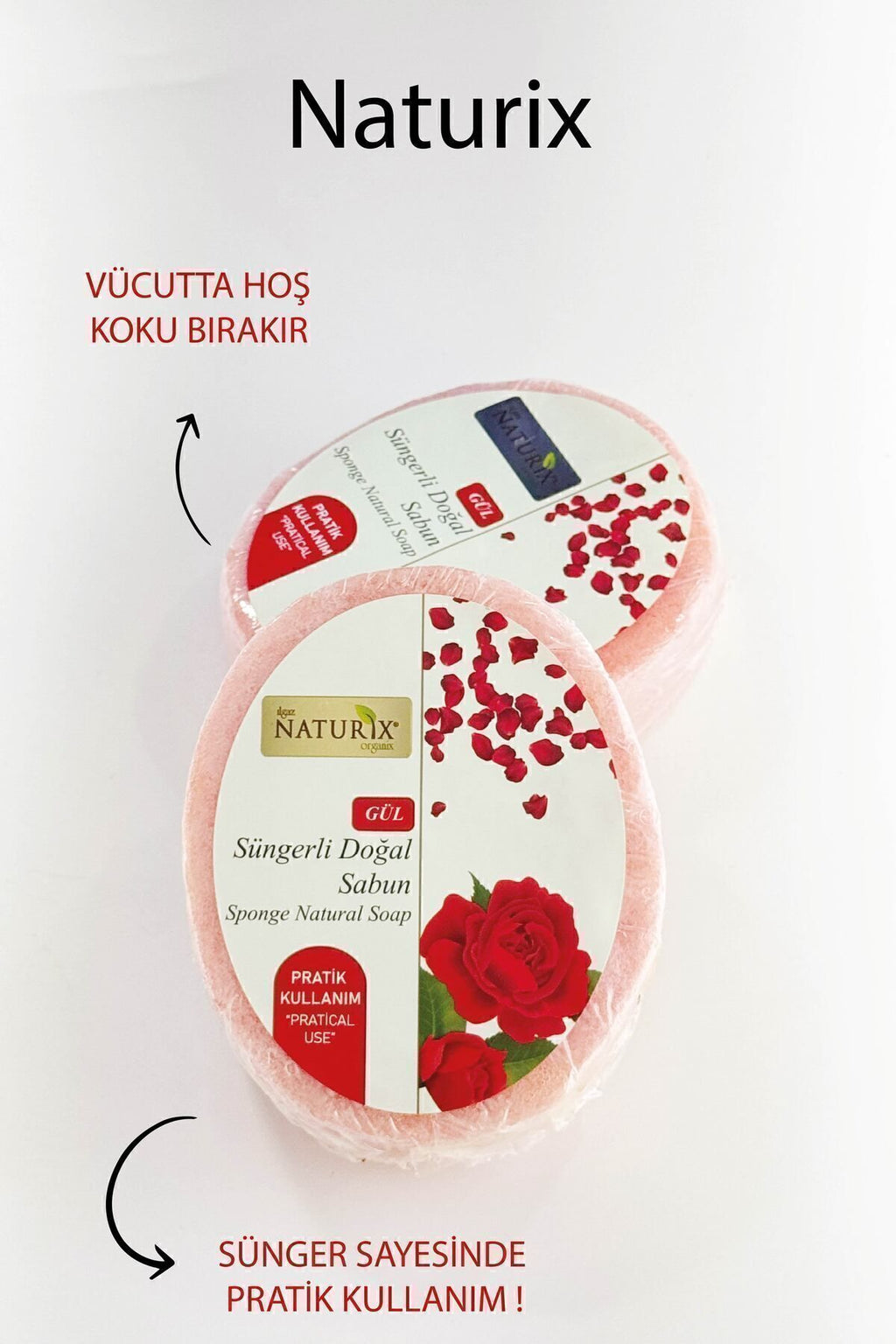 Süngerli Doğal Gül Sabunu 150 gr - Peeling Etkili Arındırıcı Sabun
