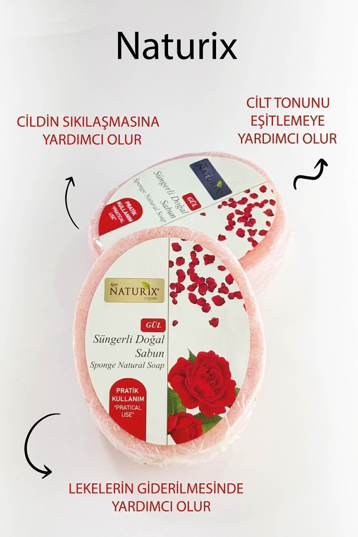 Süngerli Doğal Gül Sabunu 150 gr - Peeling Etkili Arındırıcı Sabun