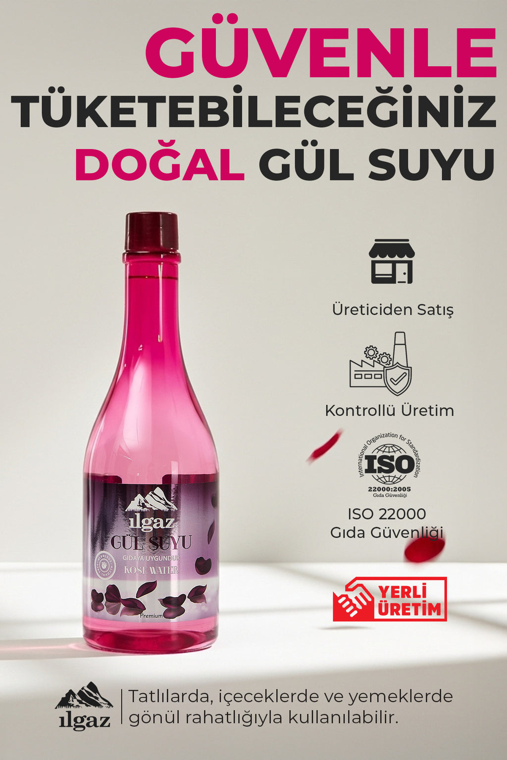 Gıdaya Eklenebilir Ve Içilebilir Gül Suyu 400 ml - 3'lü Eko Paket | Gıdaya Uygun Gül Aromalı