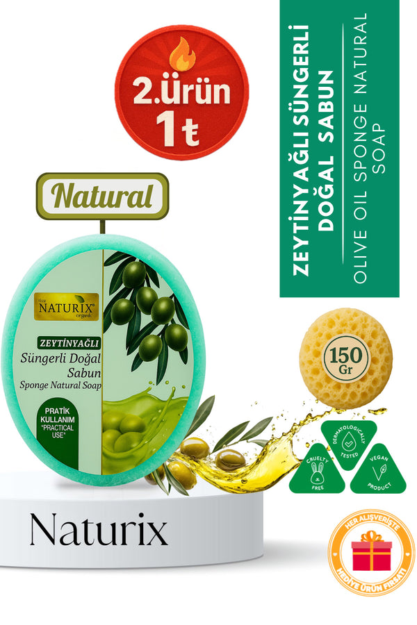 Zeytinyağlı Süngerli Sabun 150 gr | Doğal Nemlendirici Ve Arındırıcı Cilt Bakımı
