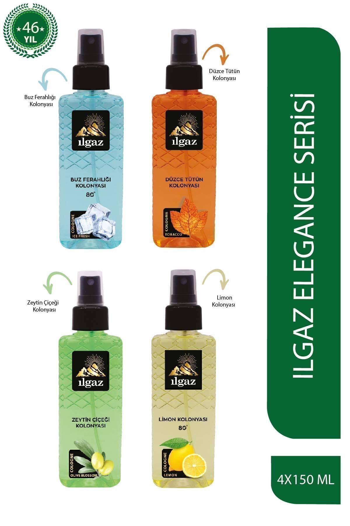 Buz Ferahlığı & Tütün & Zeytin Çiçeği & Limon Kolonyası 150 ml - Elegance Series 4'lü Kolonya Seti