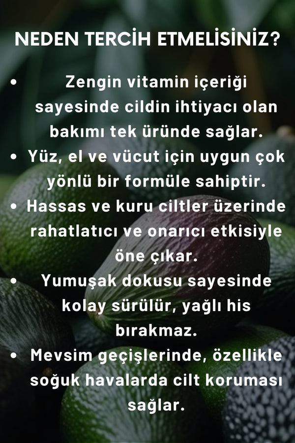 Avokado Özlü El, Yüz Ve Vücut Bakım Kremi 250 ml | Vitaminli Yağlar Serisi - Yoğun Nem Terapisi