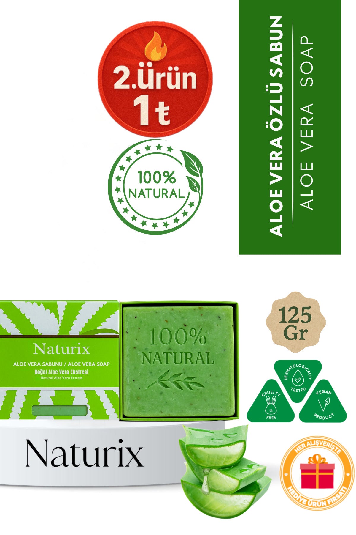Aloe Vera Sabunu 125 gr | Kuru Ciltler Için Nemlendirici, Kurutucu Ve Doğal Cilt Bakımı