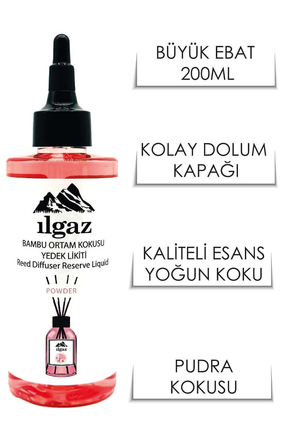 Pudra Bambu Yedek Likit Bambu Oda Kokusu Yedek Şişe Powder Çubuklu Oda Kokusu Kolay Kullanım 200ml