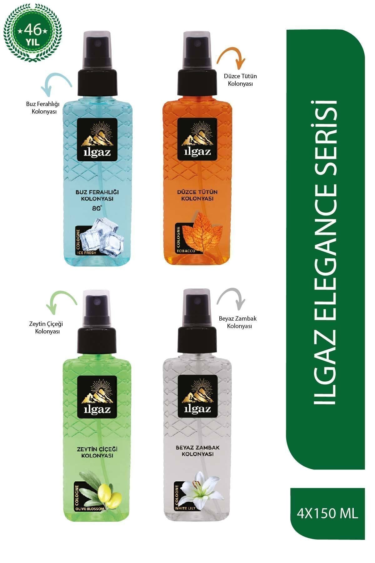 Buz Ferahlığı & Tütün & Zeytin Çiçeği & Beyaz Zambak Kolonyası 150 ml - Elegance Series 4'lü Set
