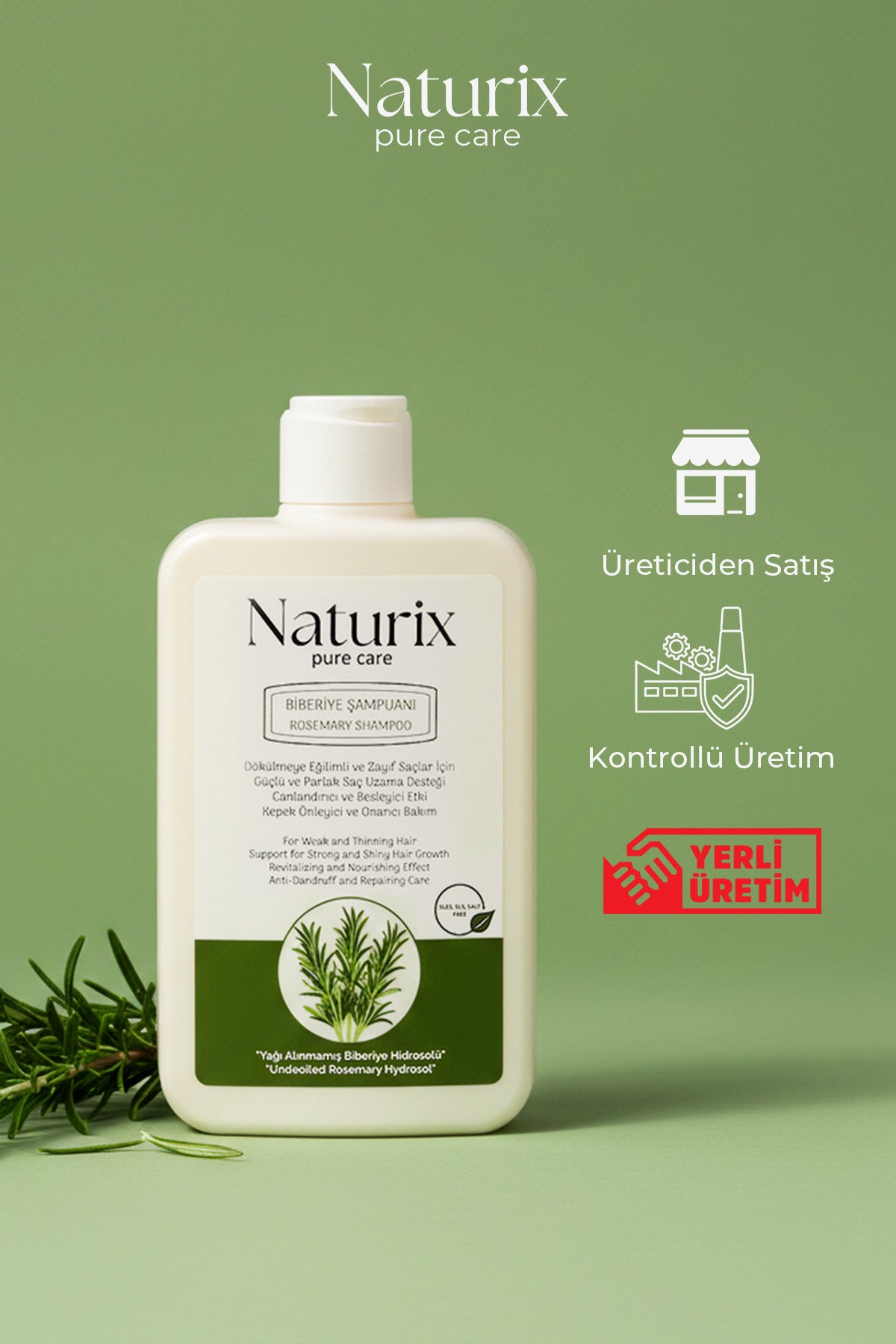 Biberiye Şampuanı | Tuzsuz, Dökülme Karşıtı ve Saç Uzamasını Destekleyici Bakım - 450 ml