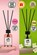 Pudra Bambu Çubuklu Oda Kokusu 110 ml & Jasmine Bambu Çubuklu Oda Kokusu 110 ml | 2'li Ortam Kokusu