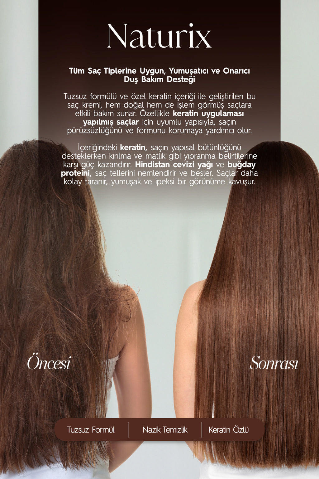 Keratin Bakım Tuzsuz Saç Kremi 500 ml - 3'lü Eko Paket Yıpranmış Saçlar Için