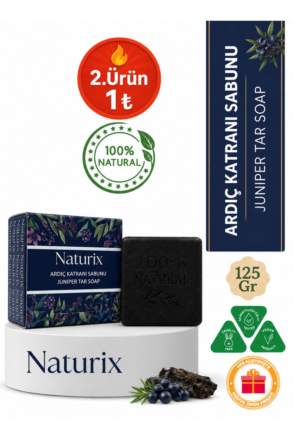 Ardıç Katranı Sabunu 125 gr | Arındırıcı, Ferahlatıcı ve Günlük Cilt Bakım Sabunu