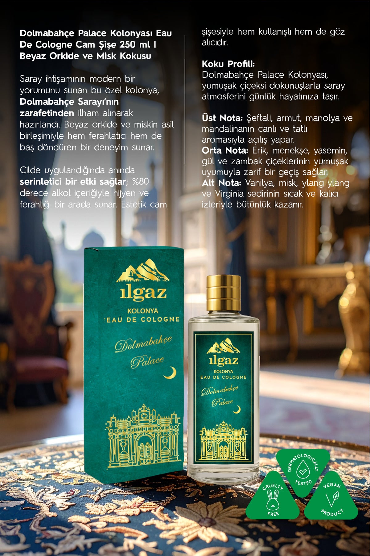 Dolmabahçe Palace Kolonyası | Eau De Cologne Cam Şişe 250 ml | Türkiye Serisi Orkide ve Misk Kokusu