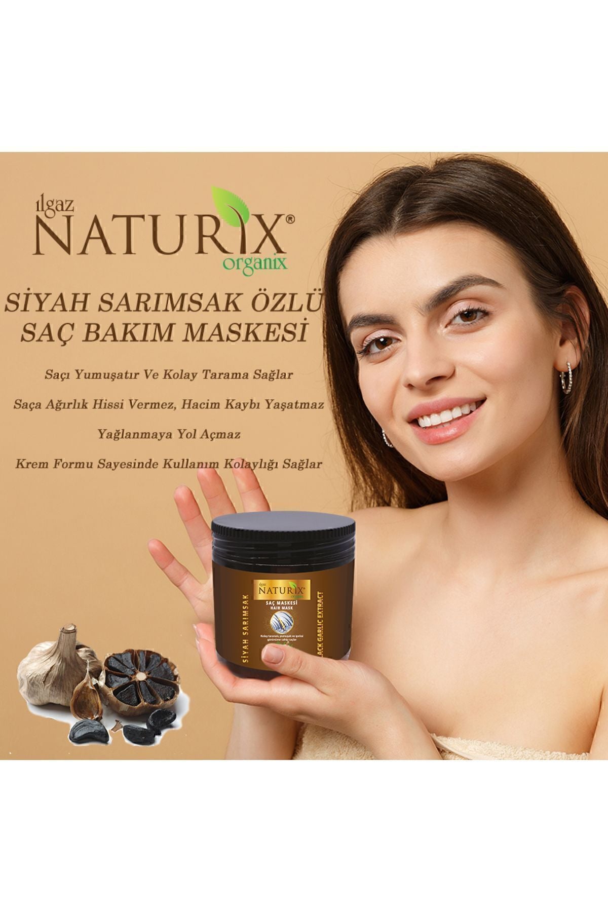 Siyah Sarımsak Özlü Saç Bakım Maskesi 500 ml | Saç Dökülmesine Karşı Tuzsuz Saç Maskesi