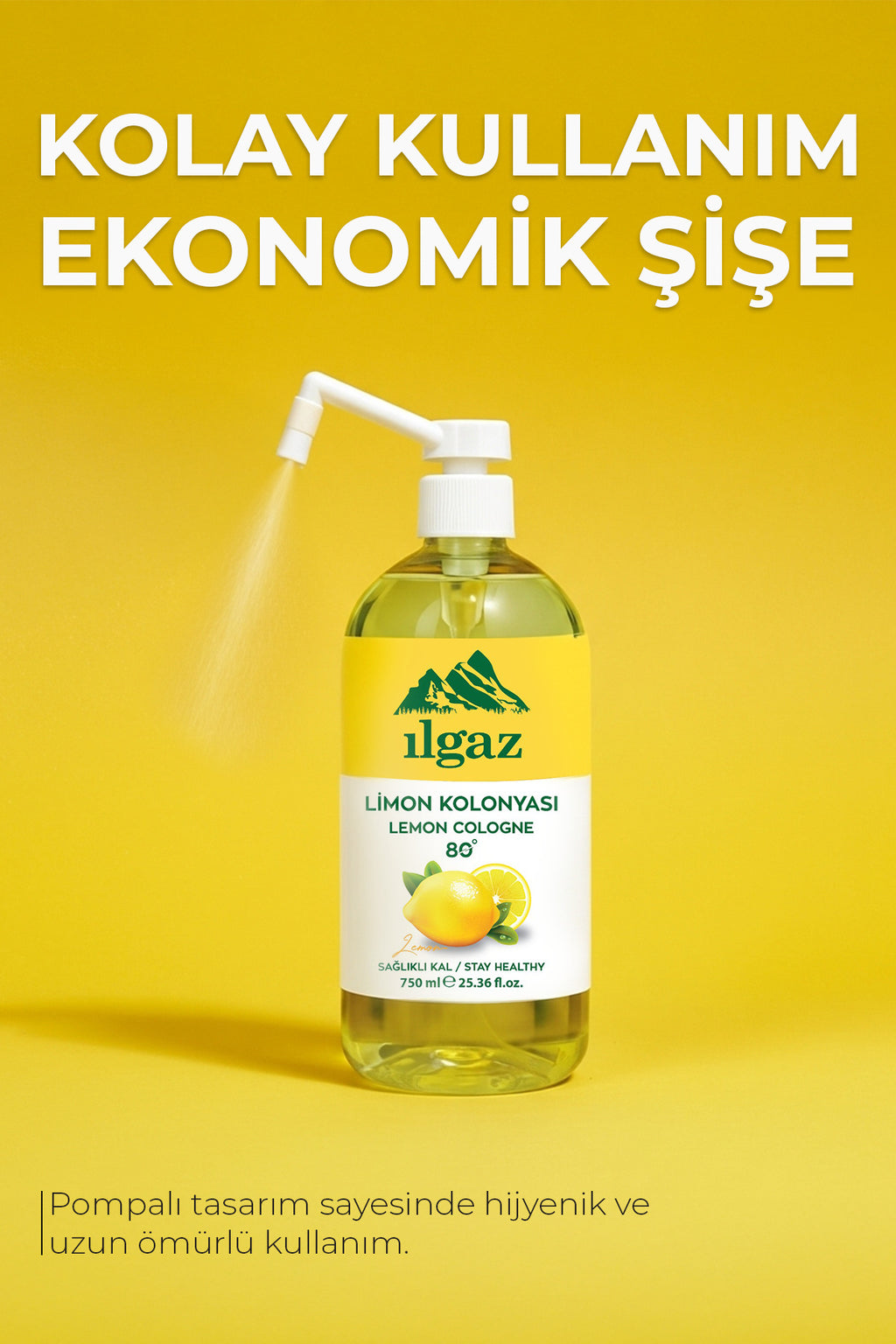 Pompalı Limon Kolonyası 80 Derece - 750 ml | Eko Boy Ferahlatıcı Etki