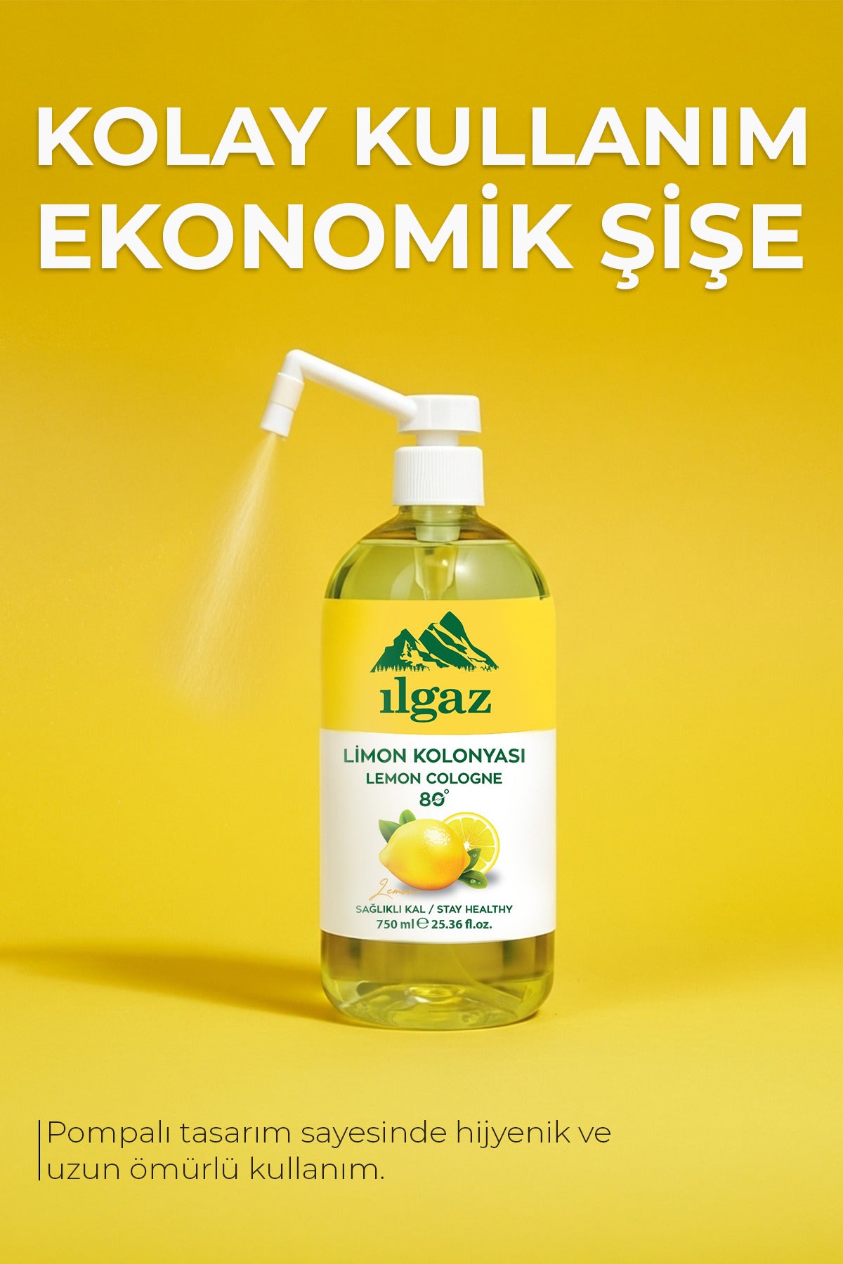 Pompalı Limon Kolonyası 80 Derece - 750 ml | Eko Boy Ferahlatıcı Etki