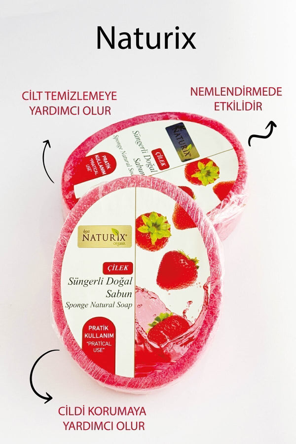 Çilek Süngerli Sabun 150 gr | Doğal Çilek Soap | Peeling Etkili Cilt Arındırıcı