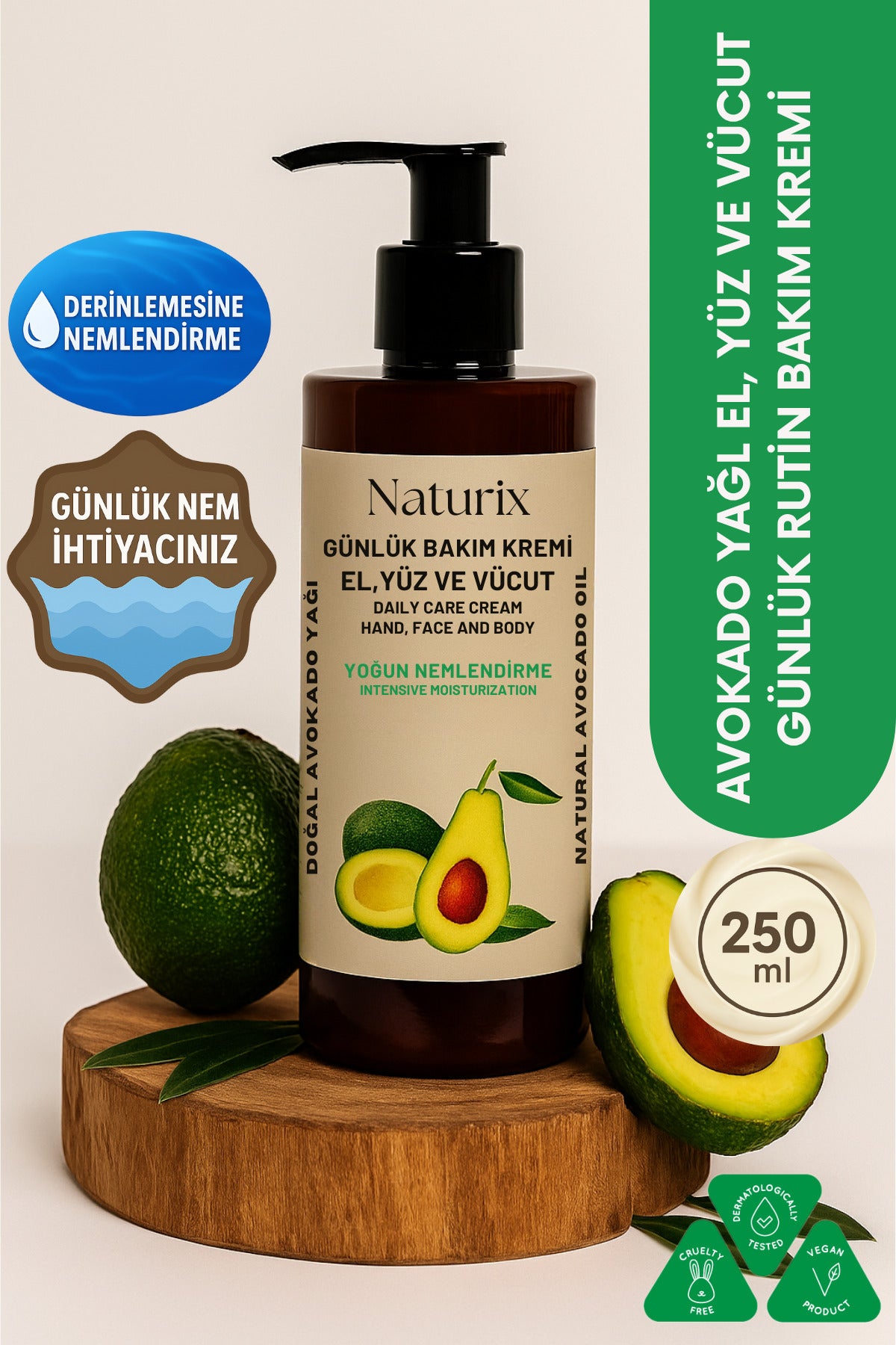 Avokado Özlü El, Yüz Ve Vücut Bakım Kremi 250 ml | Nemlendirici Ve Onarıcı Vücut Losyonu