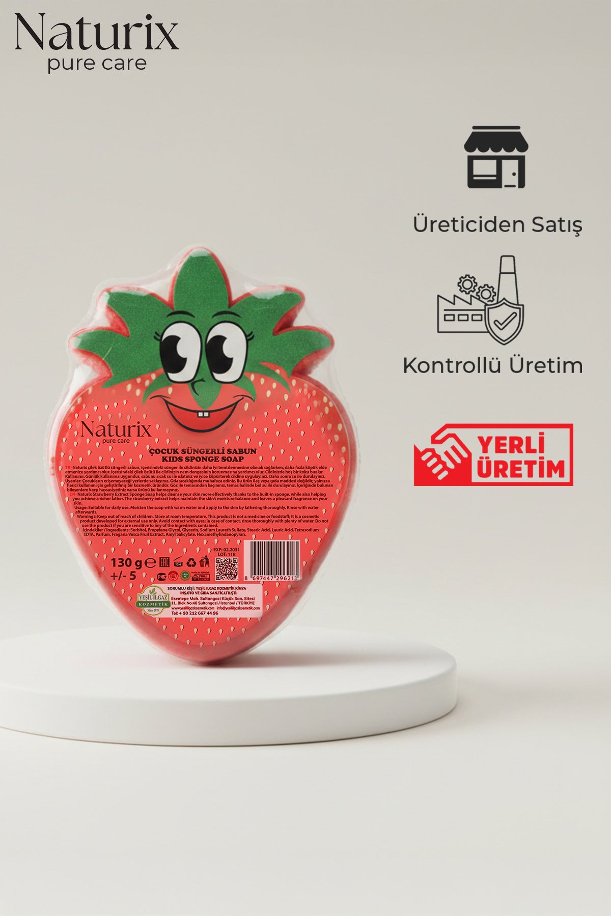 Çilek Şekilli Süngerli Çocuk Sabunu 130Gr