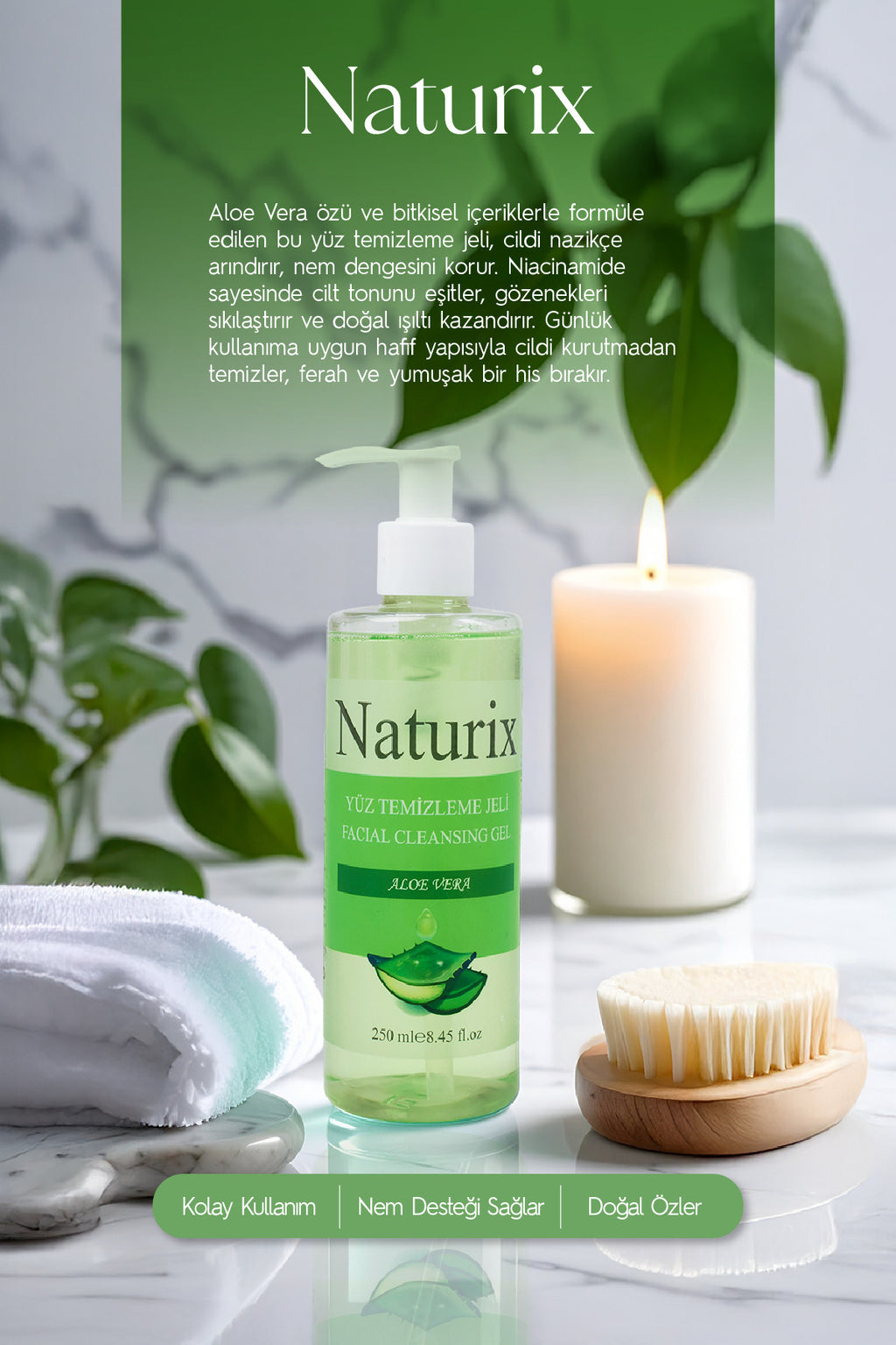 Aloe Vera Özlü Yüz Temizleme Jeli Canlandırıcı Ve Nemlendirici Bakım - 250 ml