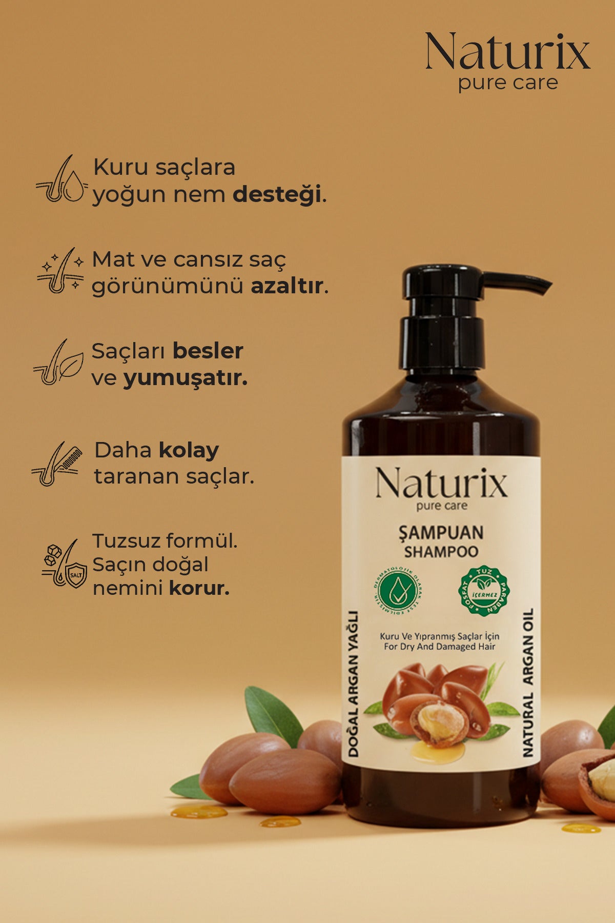 Argan Yağlı Şampuan 600 ml – Yıpranmış Saçlar Için Doğal Bakım Ve Nemlendirme