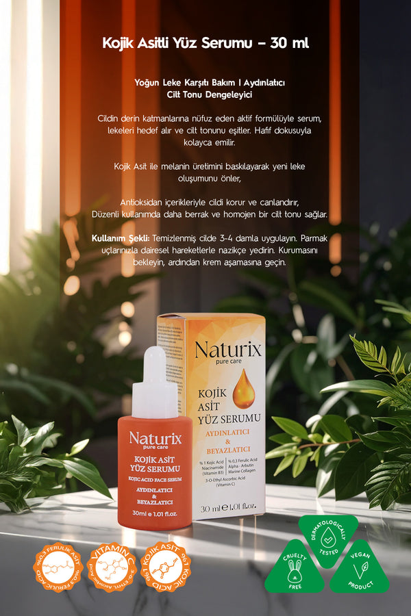 Kojik Asitli 3'lü Leke Karşıtı Cilt Bakım Seti | Sabun 100 gr + Serum 30ml + Krem 50 ml