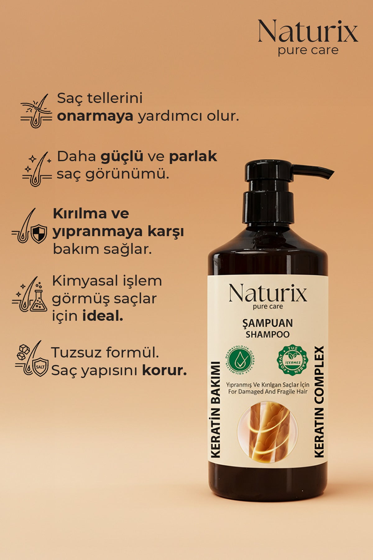 Keratin Şampuanı - Yıpranmış Saçlar Için Paraben, Tuz Içermeyen Keratinli Şampuan 600ml