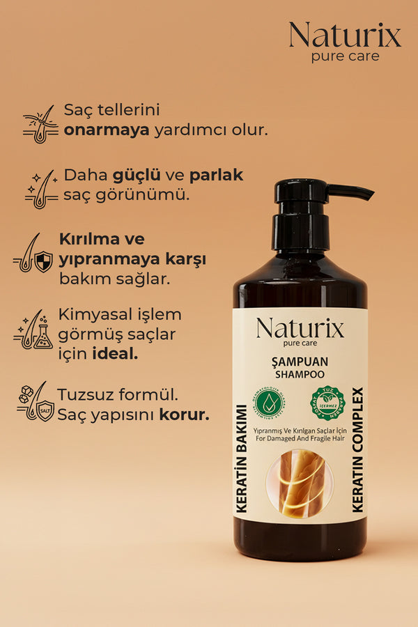 Keratin Şampuanı - Yıpranmış Saçlar Için Paraben, Tuz Içermeyen Keratinli Şampuan 600ml