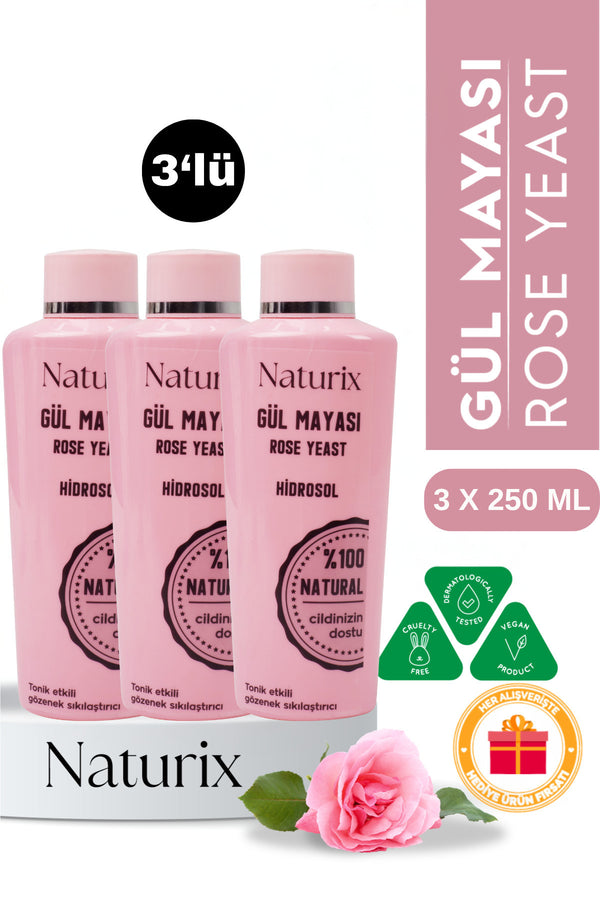 Akne Önleyici Gül Mayası 250 ml - 3'lü Eko Paket | Tonik Etkili Ve Gözenek Sıkılaştırıcı Gül Suyu