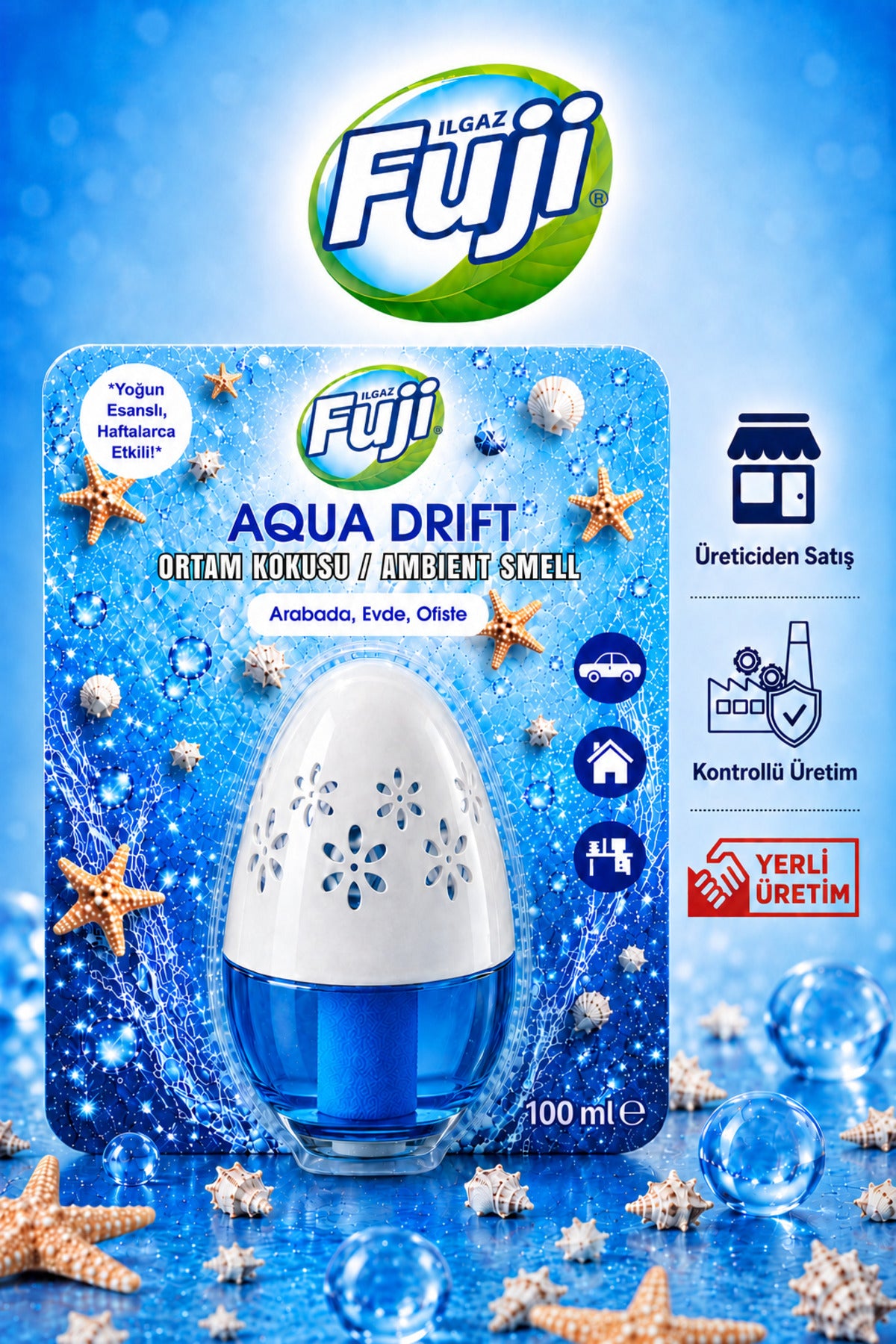 Okyanus Esintili Araç, WC, Oda ve Ortam Kokusu 100 ml | Aqua Drift Kalıcı Kavanoz Koku