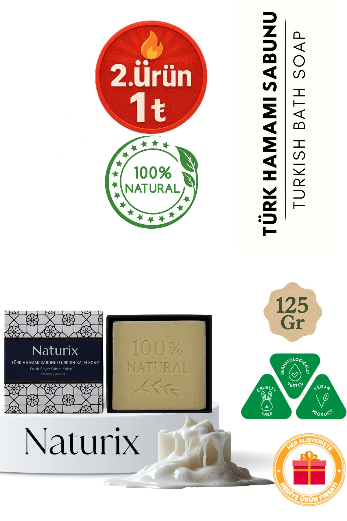 Türk Hamamı Sabunu 125 gr | Derin Temizleyici, Arındırıcı Ve Doğal Cilt Bakımı Sabunu