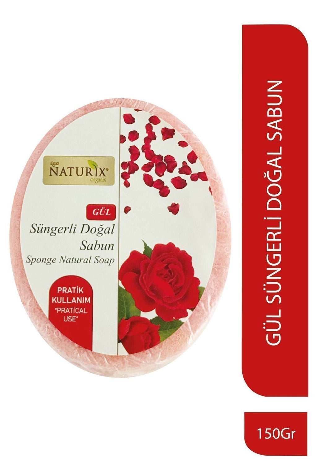 Süngerli Doğal Gül Sabunu 150 gr - Peeling Etkili Arındırıcı Sabun