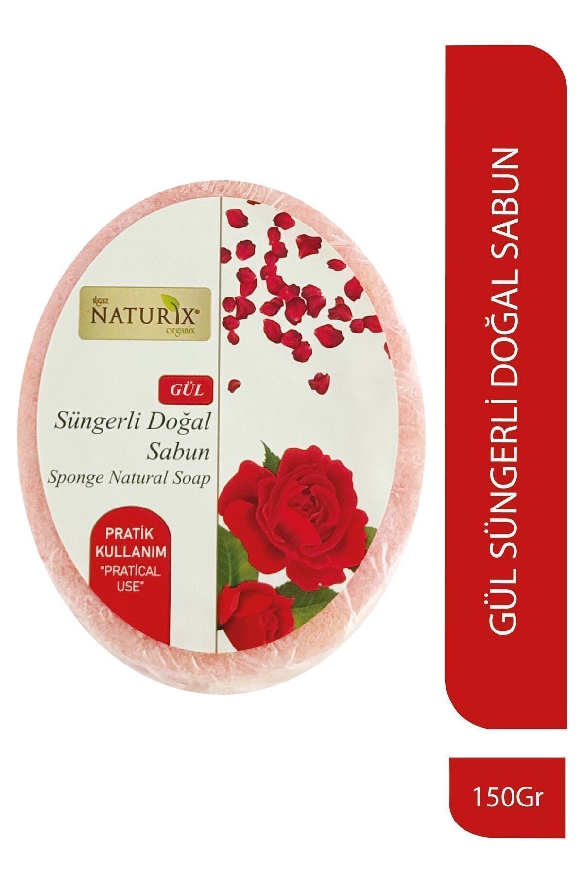 Süngerli Doğal Gül Sabunu 150 gr - Peeling Etkili Arındırıcı Sabun