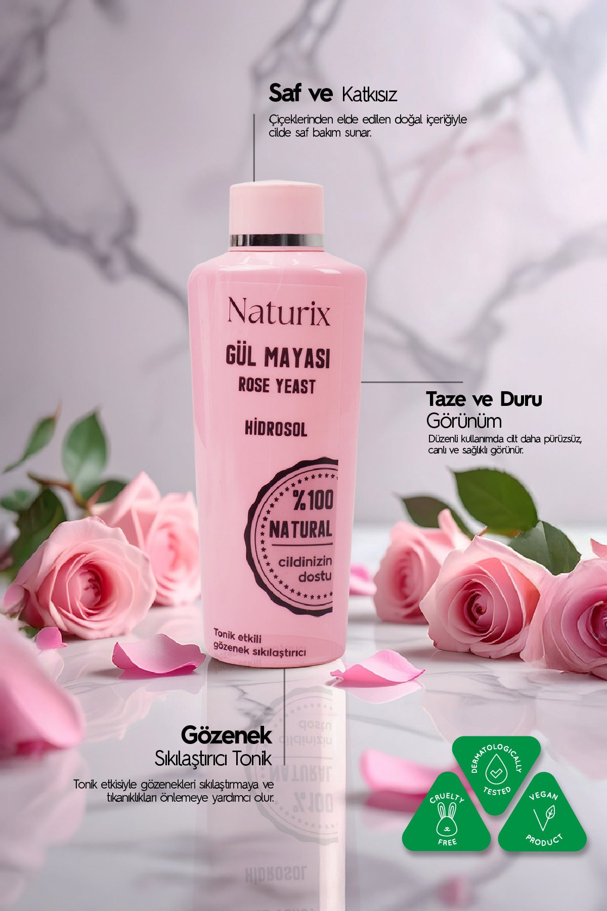 Akne Önleyici Gül Mayası | Tonik Etkili, Canlandırıcı Ve Gözenek Sıkılaştırıcı Gül Suyu - 250 ml