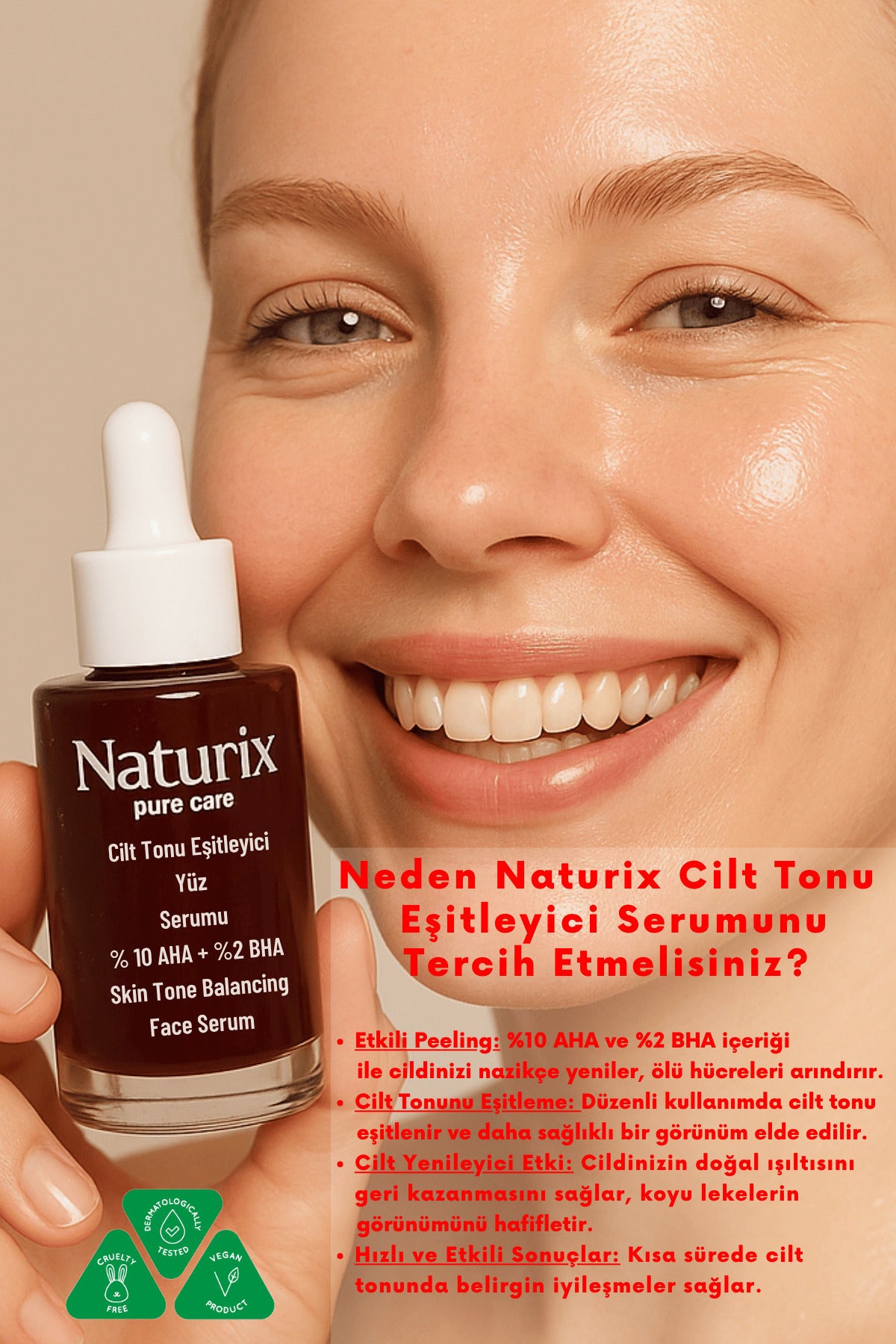 Cilt Tonu Eşitleyici Serum | %10 AHA + %2 BHA | Kırmızı Peeling Etkisi 30 Ml