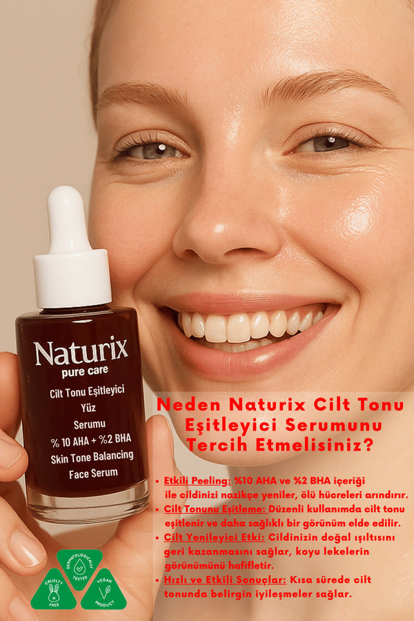 Cilt Tonu Eşitleyici Serum | %10 AHA + %2 BHA | Kırmızı Peeling Etkisi 30 Ml