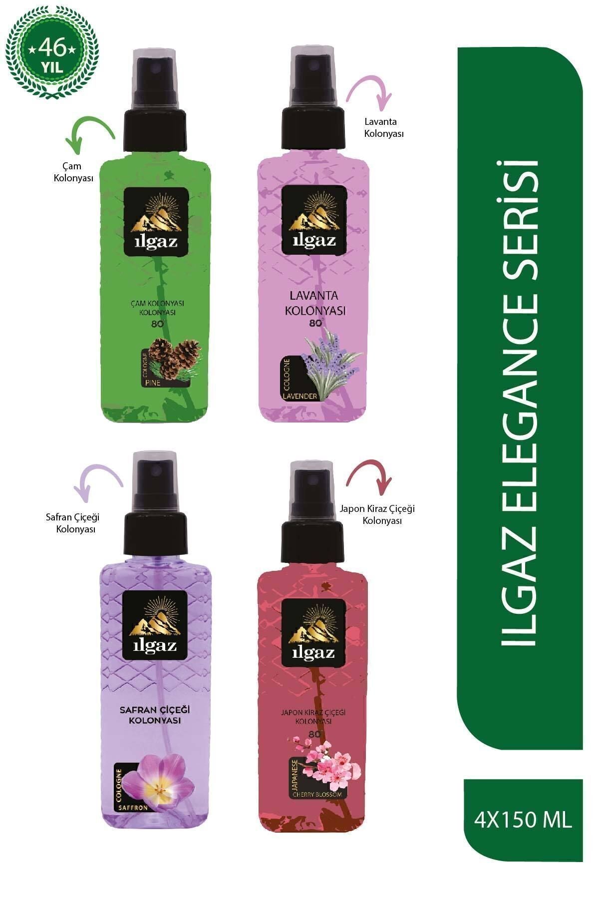 Çam & Lavanta & Safran Çiçeği & Japon Kiraz Çiçeği Kolonyası 150 Ml-elegance Series 4'lü Kolonya Set