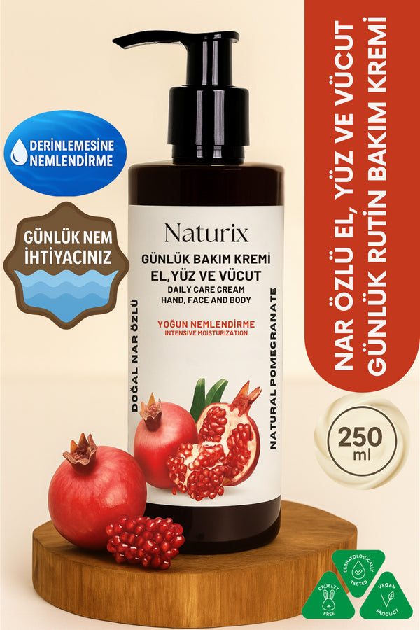 Nar Özlü El, Yüz Ve Vücut Bakım Kremi 250 ml | Nemlendirici Ve Onarıcı Vücut Losyonu
