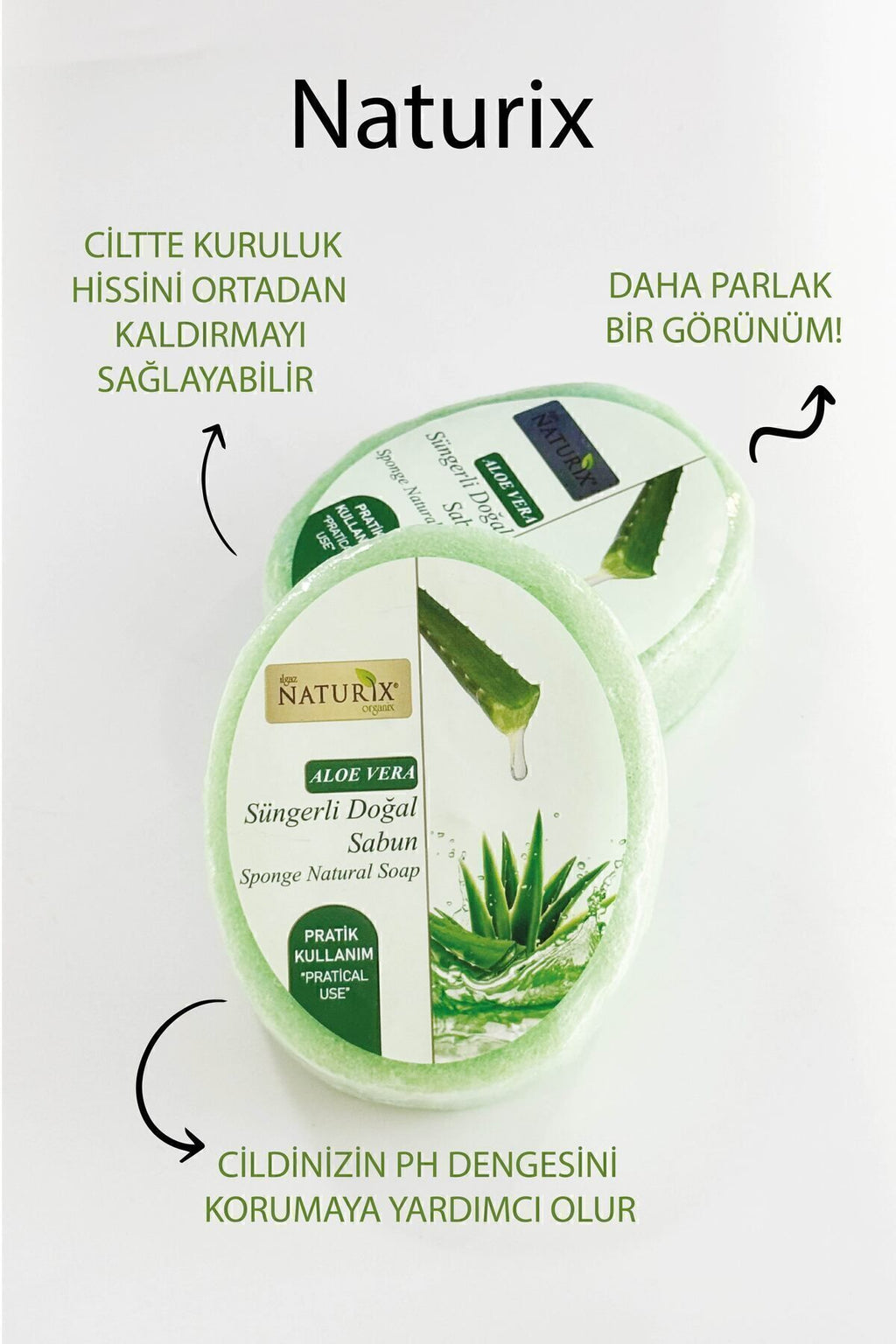 Aloe Vera Süngerli Sabun 150 gr | Kuru Ciltler Için Nemlendirici Ve Kurutucu