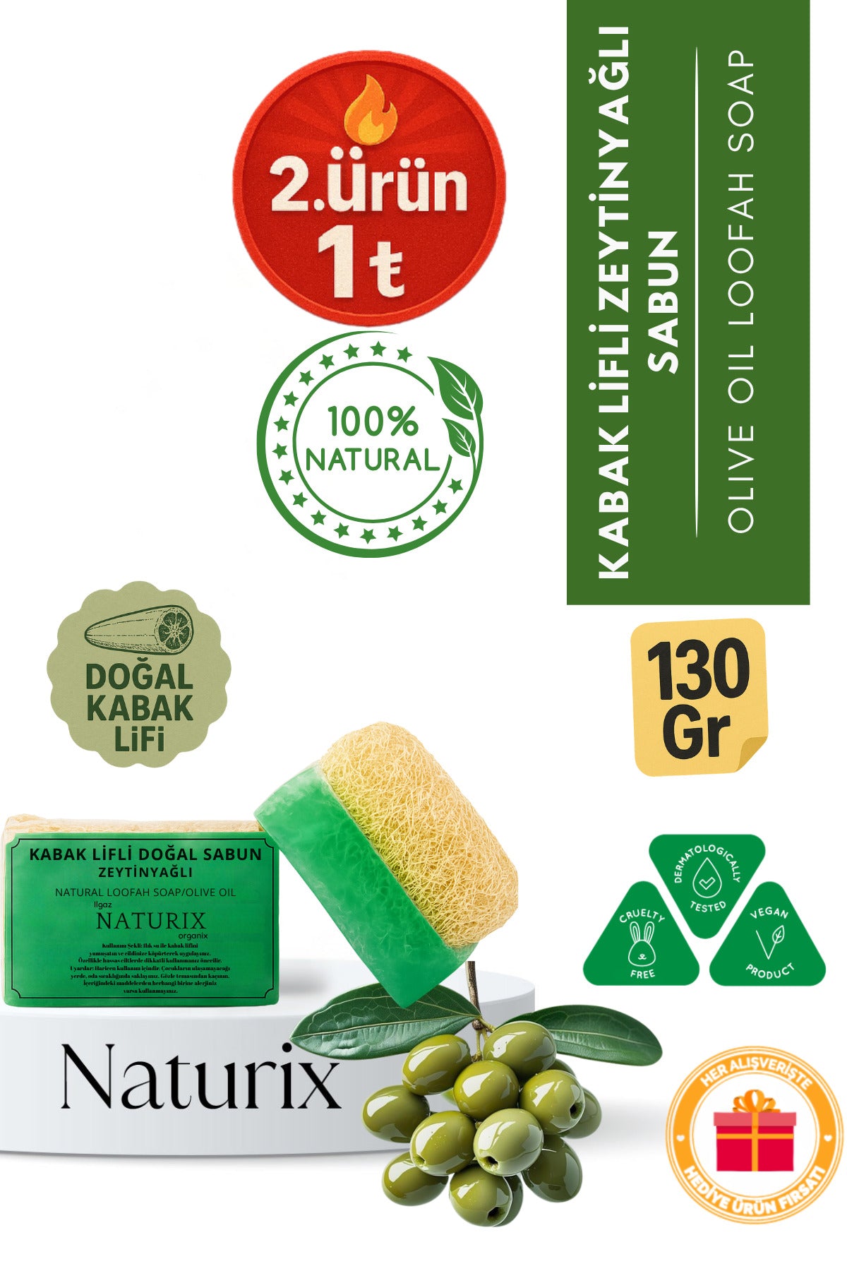 Kabak Lifli Zeytinyağlı Sabun 130 gr | Peeling Etkili Nemlendirici Ve Arındırıcı Sabun