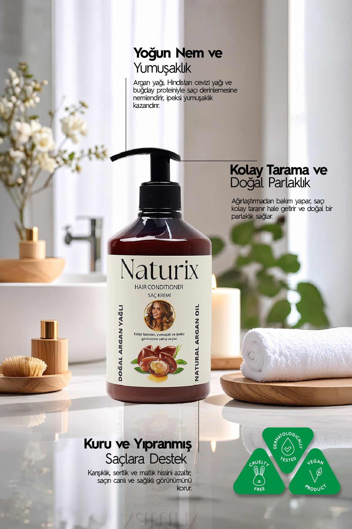 Argan Yağlı Saç Bakım Kremi | Tuzsuz, Tüm Saç Tipleri Için Onarıcı Bakım - 500 ml