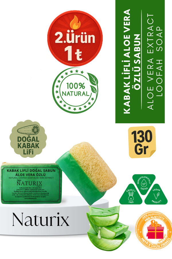 Kabak Lifli Aloe Vera Özlü Sabun 130gr | Kuru Ciltler Için Nemlendirici, Kurutucu Sabun