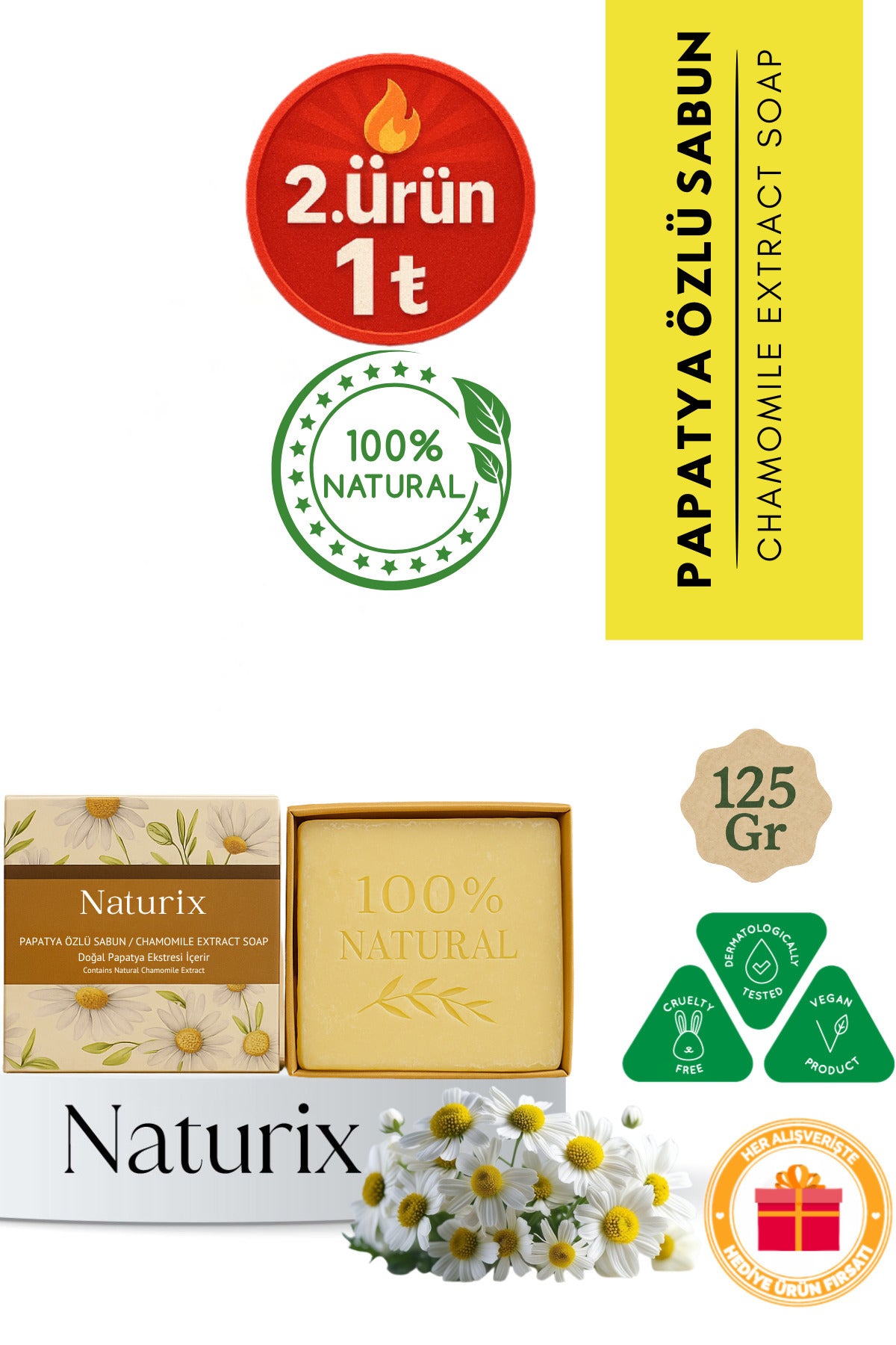 Papatya Sabunu 125 gr – Atopik Ciltler Için Nemlendirici Ve Canlandırıcı Doğal Sabun