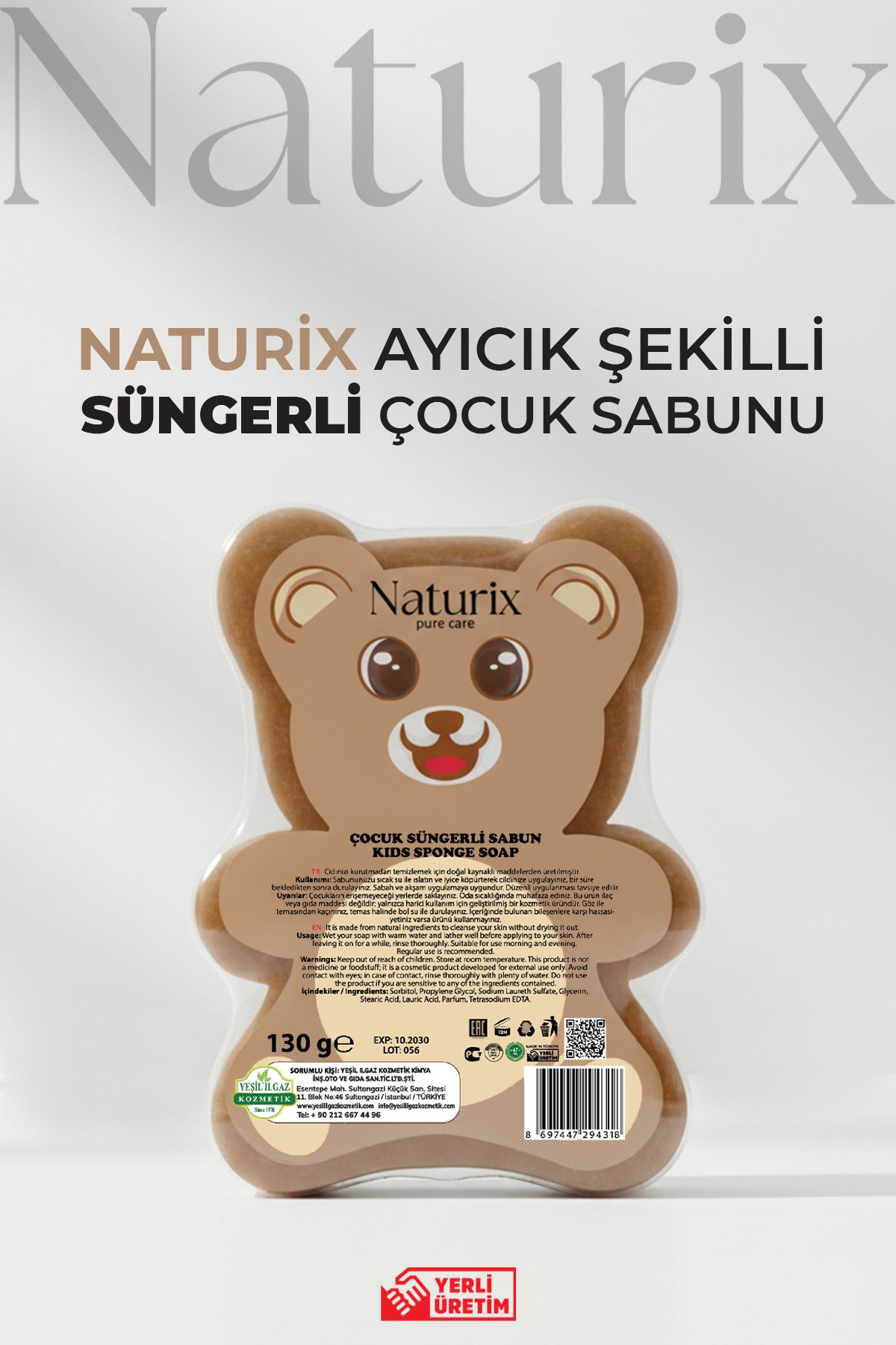 Ayıcık Şekilli Kahverengi Süngerli Çocuk Sabunu 130Gr