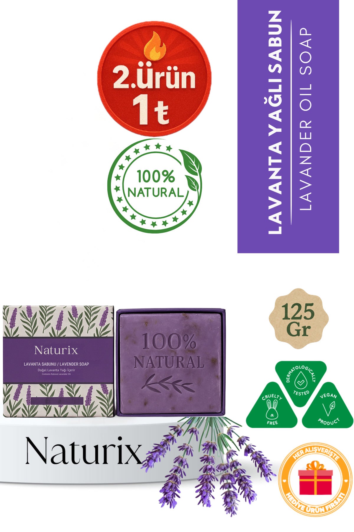 Lavanta Sabunu 125 gr | Kurutucu, Arındırıcı, Onarıcı Cilt Ve Saç Için
