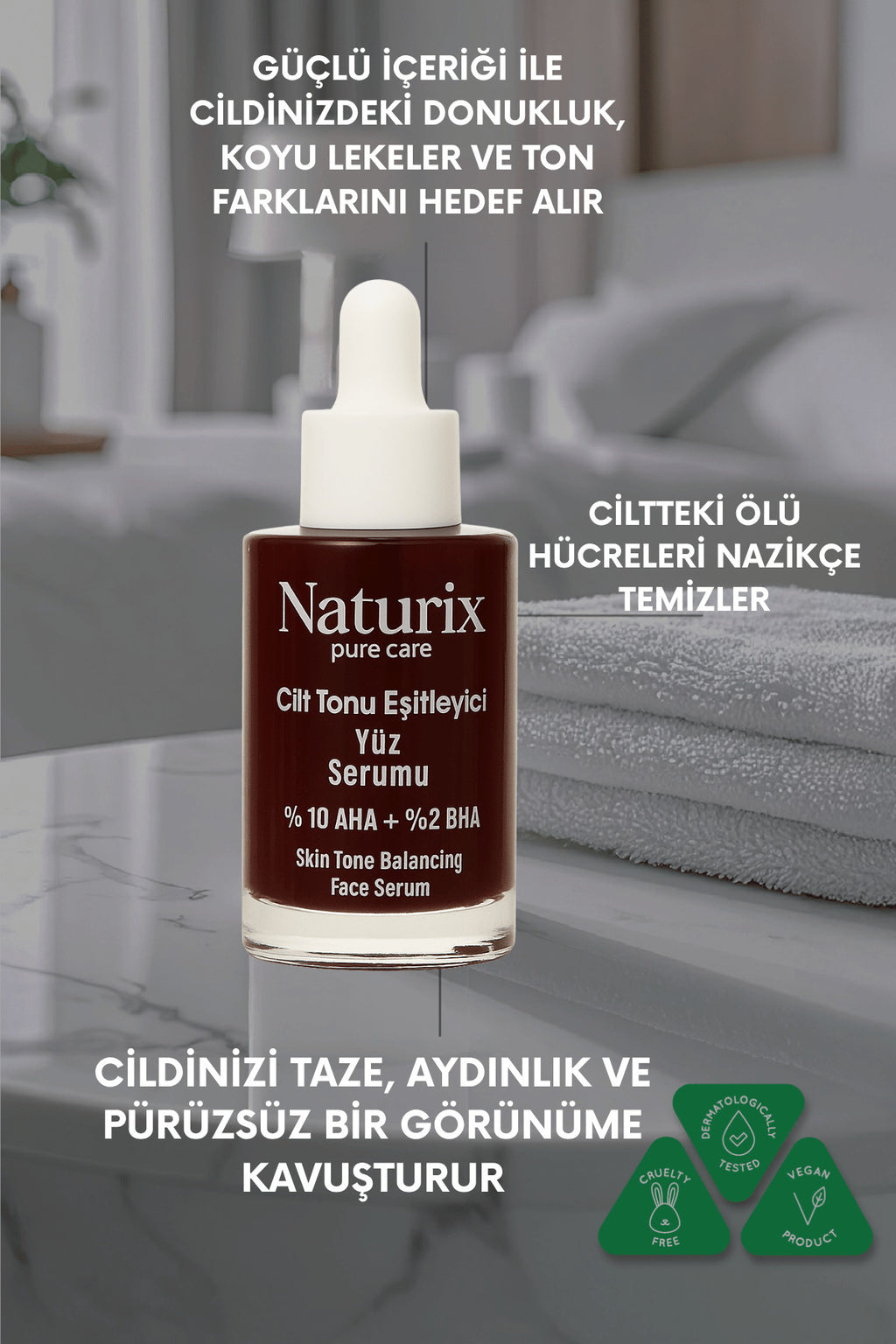 Cilt Tonu Eşitleyici Serum | %10 AHA + %2 BHA | Kırmızı Peeling Etkisi 30 Ml