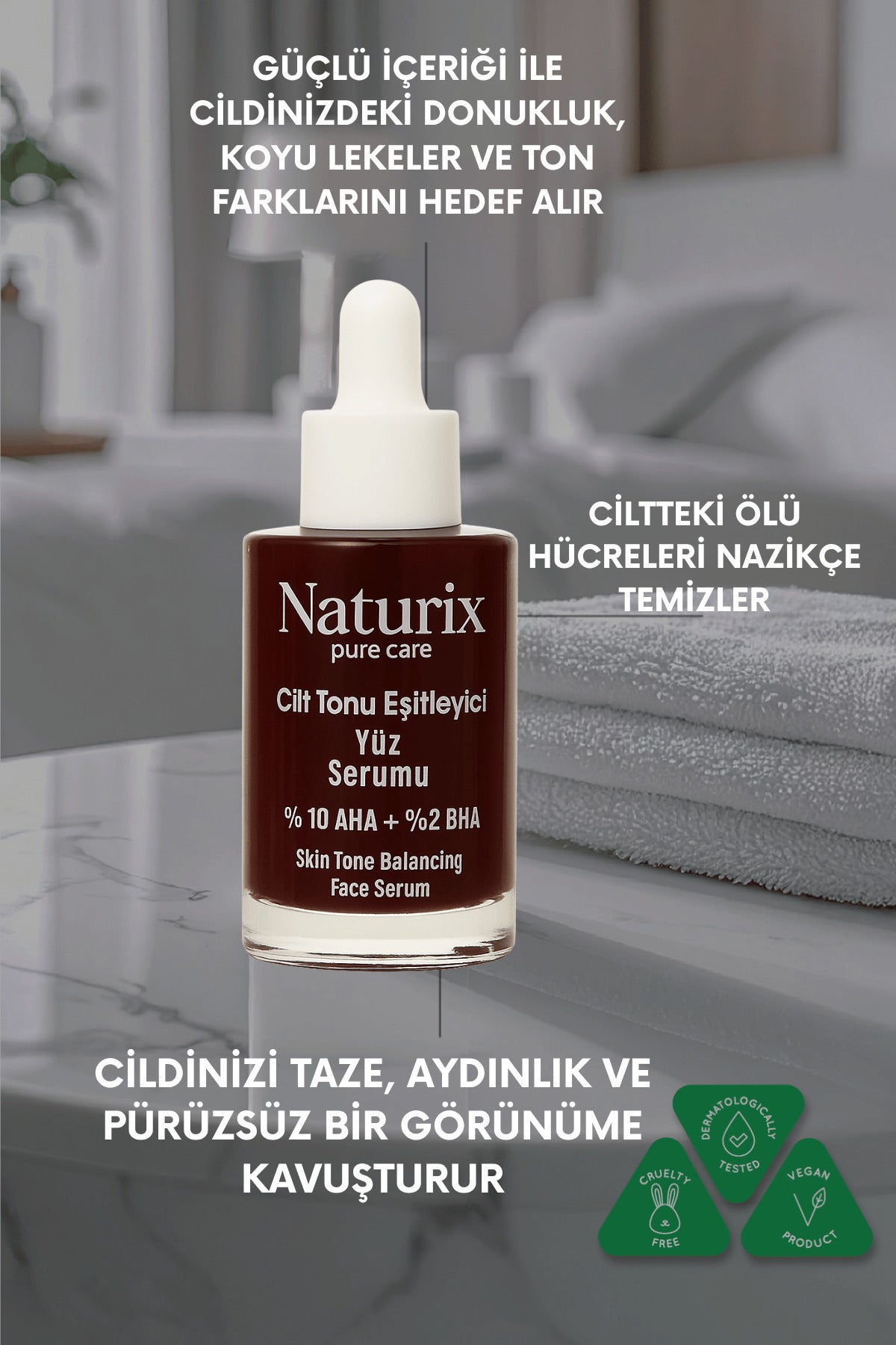 Cilt Tonu Eşitleyici Serum | %10 AHA + %2 BHA | Kırmızı Peeling Etkisi 30 Ml