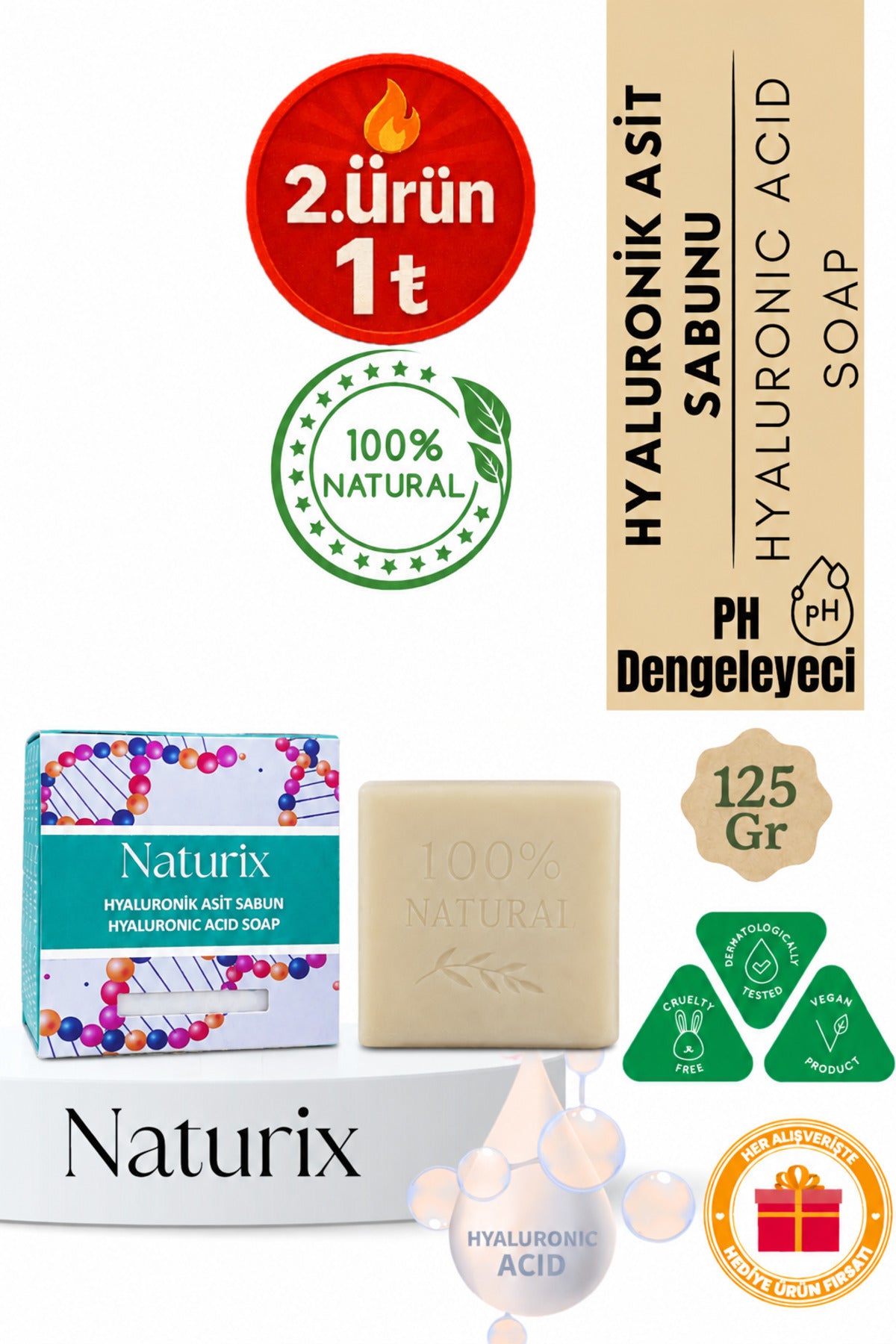 Hyaluronik Asit Sabun 125 gr | Ph Dengeleyici, Kırışıklık Karşıtı & Arındırıcı